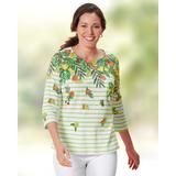 Appleseeds Women's Essential Cotton Island Time Striped Tee - Green - PS - Petite