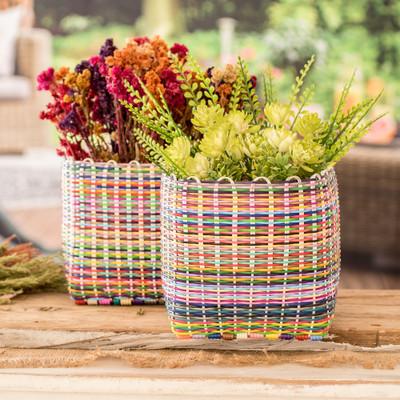 Eco-Joy,'Set of 2 Handcrafted Colorful Recycled Plastic Baskets'