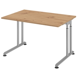 bümö höhenverstellbarer Schreibtisch Z-Serie 120x80 cm in Asteiche, Gestell in Silber - PC Tisch klein für's Büro manuell höhenverstellbar, Image