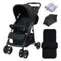 Puggle Starmax Pushchair Stroller with Raincover, Universal Deluxe Footmuff and Parasol - Storm Black