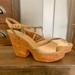 Kate Spade Shoes | Kate Spade New York 'Penny' Open Toe Cork W/Gold Fleck Platform Sandal-Size 8.5 | Color: Cream/Gold | Size: 8.5