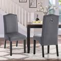 Set of 2 Grey Velvet High Back Dining Chairs