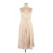 Zara Casual Dress - Fit & Flare Plunge Sleeveless: Tan Hearts Dresses - Women's Size X-Large