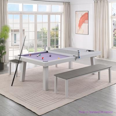 Norwalk Indoor/Outdoor 8ft Slate Pool Table Dining Set with 2 Benches & Accessories, White Finish - N/A