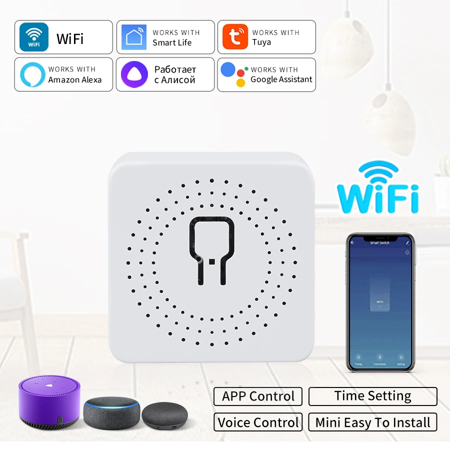20a Tuya Wifi Smart Switch 2-Wege-Steuerung Mini-Relais-Timer Smart Home DIY-Schalter für Smart Life-Arbeit mit Alexa Google Home Image