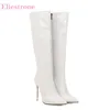 Winter brandneue sexy weiße schwarze Frauen kniehohe glänzende Stiefel Super High Heels Damenschuhe
