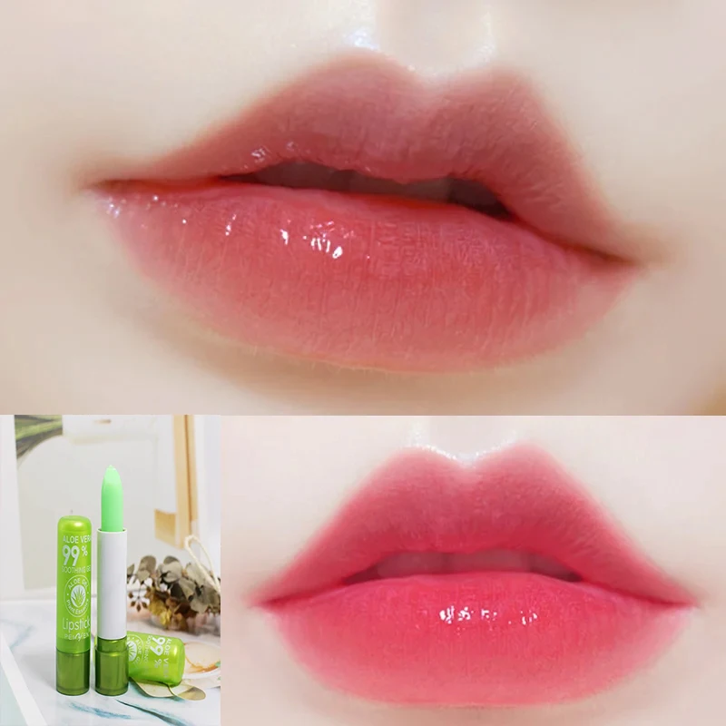 Farbwechselnder Aloe Vera-Lippenbalsam, feuchtigkeitsspendend, reparierend, wasserfest, Anti-Trockenheit, temperaturaktivierter Lippenstift für die Feuchtigkeit Image