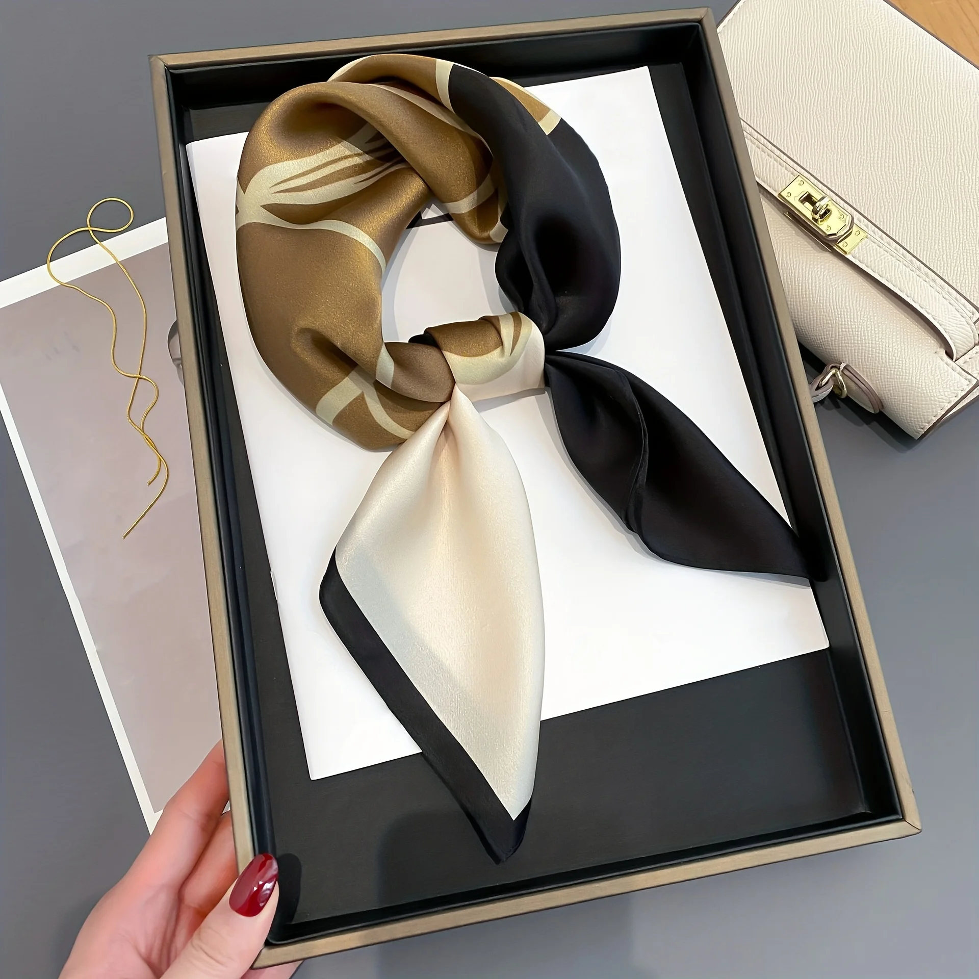 27,5" einfacher quadratischer Schal mit Möwenmuster, stilvoller Schal aus Seidenimitat, Frühling und Herbst, dünnes Sonnenschutz-Kopftuch für Frauen Image