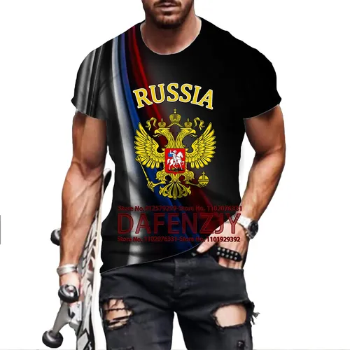 Herrenmode Russland 3D Gedruckt T-shirts Russische Flagge Kurzarm Rundhals Männer der Kleidung