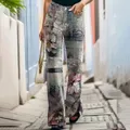Moda donna abbigliamento imitazione Denim pantaloni Casual a gamba larga Vintage Vetement Femme Ropa