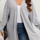 Plus Size Basic Cardigan, Women's Plus Solid Ribbed Long Sleeve Open Front Cardigan
