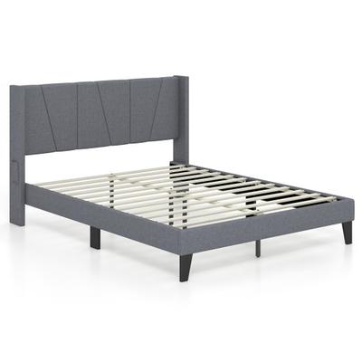 Costway Full/Queen Size Bed Frame with Wingback Headboard and Wood Slat Support-Queen Size