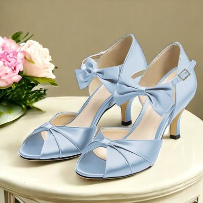 Women's Heels Wedding Shoes Dress Shoes Wedding Party Wedding Sandals Bowknot Kitten Heel Stiletto Round Toe Peep Toe Elegant Satin Black White Dark Purple