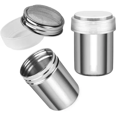 Stainless Steel Powder Sifter with Lid, Coffee Powdered Sugar, Cocoa Flour Shaker, Baking Supplies,