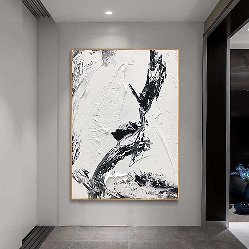 handgemachte schwarz-weiße abstrakte Textur Leinwand Wandkunst Gemälde moderne einfache abstrakte Bild große dicke Öl Kunst Dekor für Wohnzimmer Rahmen fertig zum Aufhängen Image