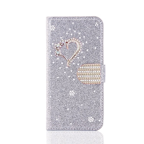 Handy Hülle Handyhüllen Für Samsung Galaxy S25 S24 S23 S22 S21 FE S21 Ultra Plus A55 5G A35 5G A25 A15 Brieftaschenhülle Mit Ständer Bling Strass Herz Glitzernd Blume PU-Leder Image