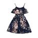 Tengma Toddler Girls Dresses Casual Dress Summer Scoop Neck Sleeveless Suspender Dress Floral Print Plain Dress Princess Dresses Dark Blue 12Y