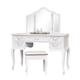 Antique White Dressing Table Desk With Triple Mirror And Stool - Pays Blanc Range
