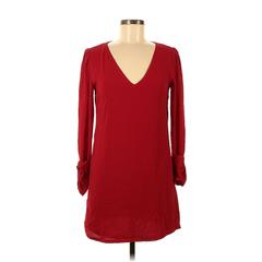 TCEC Casual Dress - Sweater Dress V-Neck Long Sleeve: Burgundy Solid Dresses - Women's Size Small