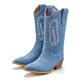 Cowboy Boots LASCANA Gr. 40, blau (denimblau) Damen Schuhe Schlupfstiefeletten Cowboy Stiefelette, Western Ankleboots im Denim-Look