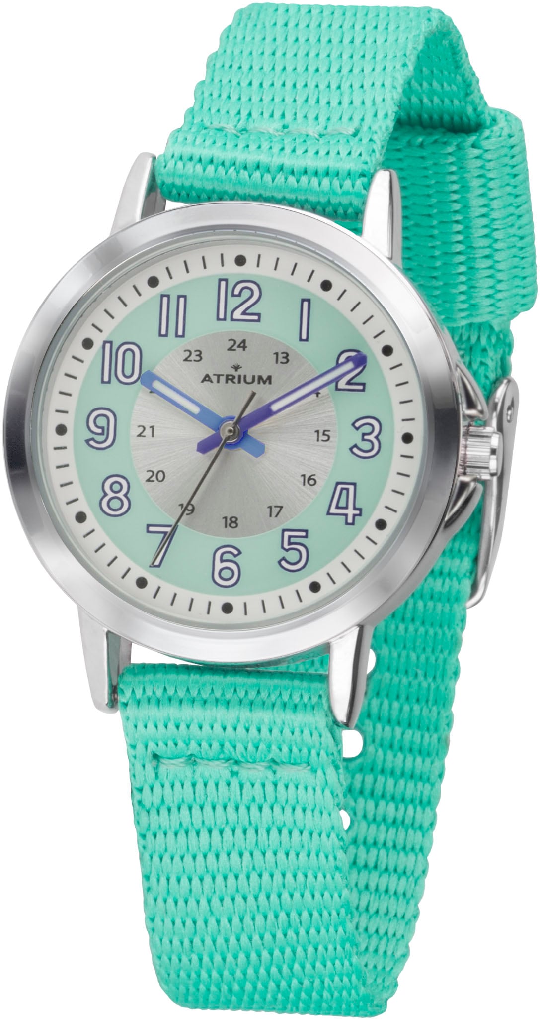 Quarzuhr ATRIUM, grün (mint, silberfarben), Armbanduhren, Kinder, Armbanduhr,Kinderuhr,Lernuhr,Mädchen,Jungen, Schulanfang,Geschenkidee Image