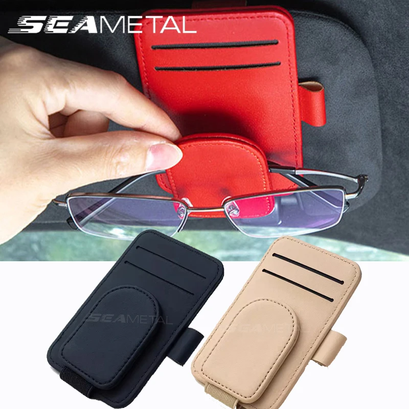 Auto Sonnenblende Gläser Halter Sonnenbrille Halterung Auto Sonnenblende Platte Gläser Fall Karten Stift Halter Pu Leder Gläser Unterstützung Image
