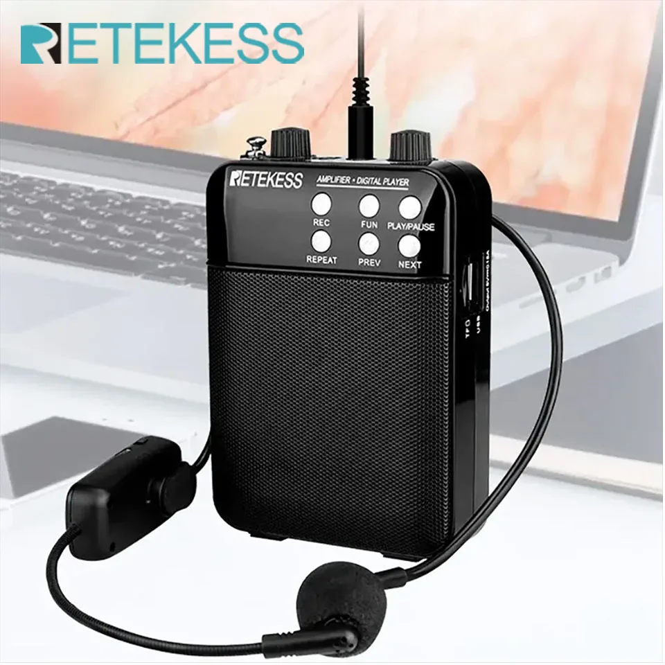 Retekess TR619 Megaphon, tragbar, 3 W, FM-Aufnahme, Sprachverstärker, Lehrer-Mikrofon, Lautsprecher, MP3-Player, FM-Radio für Reiseleiter Image
