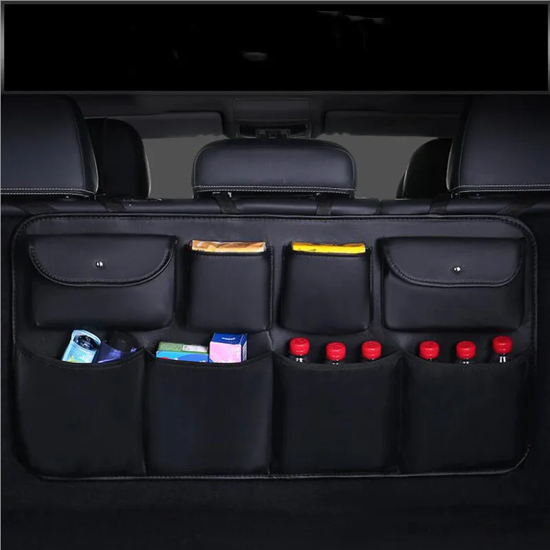 Hohe qualität leder Auto Hinten Sitz Zurück Lagerung Tasche Multi Tasche Auto Stamm Organizer Auto Verstauen Aufräumen Innen Zubehör
