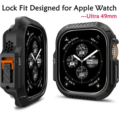 Schloss-Passform für Apple Watch Ultra 2/Apple Watch Ultra-Gehäuse mit sicherem Verriegelungssystem, Apple Watch Ultra 49-mm-Gehäuse – Schwarz