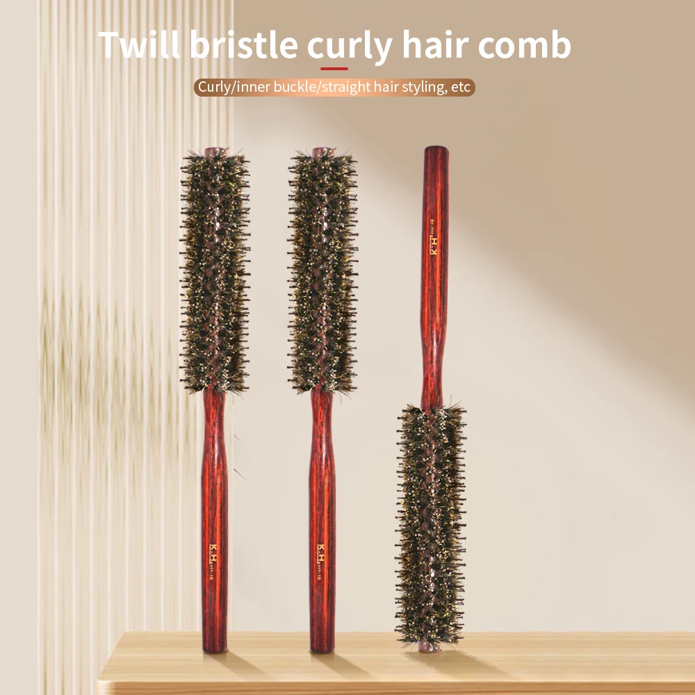 Herren Holzgriff runde Roll bürste weiche Borste Twill Haarkamm Natur borsten Frauen Curling Massage bürste Friseur Werkzeug Image