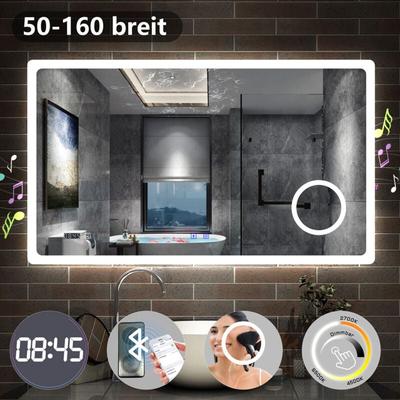 Badezimmerspiegel Touch led Badspiegel Wandspiegel Beschlagfrei+Uhr+Bluetooth+Kosmetikspiegel+3 Image