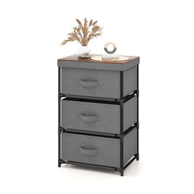 Costway 3-Tier Fabric Nightstand with Sturdy Metal Frame-Gray