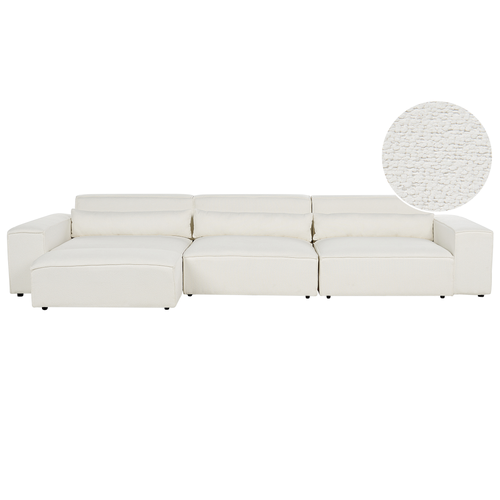 Modul 3-Sitzer Sofa Cremeweiß Bouclé-Bezug mit Ottomane Armlehnen 3 Dekokissen Skandi Modern Modulsofa Polstersofa Couch Wohnzimmer