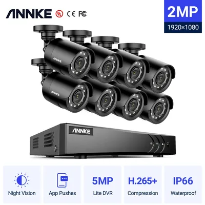 ANNKE 8CH 2MP HD Video Security System 5in1 5MP Lite H.265+ DVR With 8X TVI Smart IR Waterproof