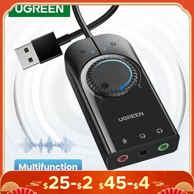 UGREEN Sound Card USB Audio Interface External 3.5mm Microphone Audio Adapter Soundcard for PC