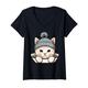 Damen Cute Autumn Cat Winter Style Kitten Cartoon Kawaii T-Shirt mit V-Ausschnitt