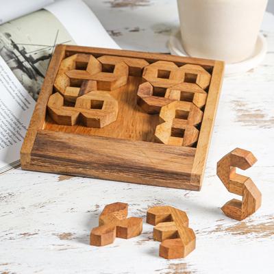 'Number-Themed Raintree Wood Puzzle Game from Thai...