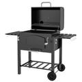 Outsunny Charcoal Grill BBQ Trolley w/ Adjustable Charcoal Height & Thermometer, black
