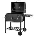 Outsunny Charcoal Grill BBQ Trolley Wheels Shelf Side Thermometer Steel Black, black
