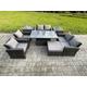 Rattan Garden Furniture Sets Patio Outdoor Rising Lifting Table Sofa Set with Double Seat Sofa 2 Side Tables Big Footstool