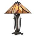 2 Bulb Twin Table Lamp Tiffany Style Coloured Glass Valiant Bronze LED E27 60W