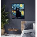 Einzigartige Schwarze Katze im Van Gogh-Stil: Sternennächte zum Verlieben,schwarze Katze Malerei, schwarze Katze Ölgemälde, Van Gogh Stil