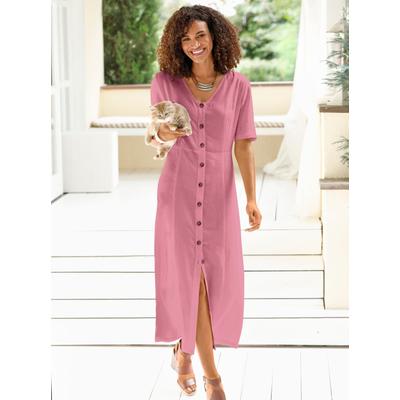 Sommerkleid CASUAL LOOKS "Kleid", Damen, Gr. 19, Kurzgrößen, rosa (altrosa), Web, 55% Leinen, 45% Viskose, unifarben, lang, V-Ausschnitt, Kurzarm, Kleider Image