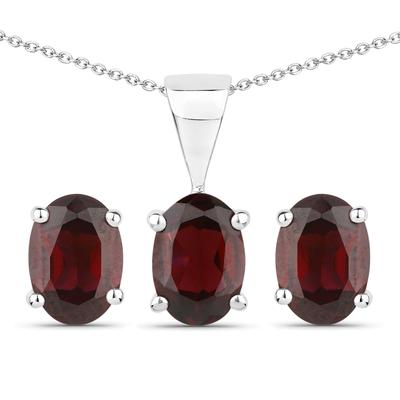 Paar Ohrstecker VIRA JEWELS "Silber 925 rhodiniert Ohrringe und Halskette mit echtem Granat", weiß (weiß, bordeaux), Ohrringe, Damen, ONE-SIZE, 3,15 ct, Silber 925 (Sterlingsilber) Image