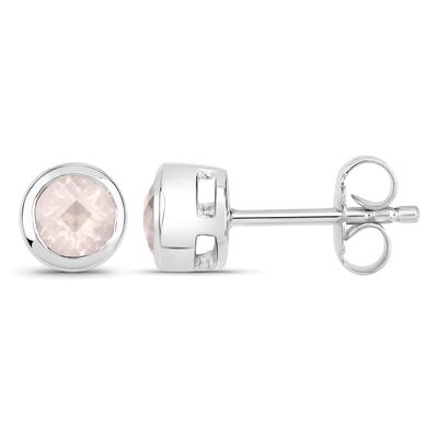 Paar Ohrstecker VIRA JEWELS "925-Sterling Silber rhodiniert glänzend Rosenquartz rosa rund", weiß (weiß, rosa), Ohrringe