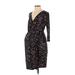 A Pea in the Pod Casual Dress - Wrap Plunge 3/4 Sleeve: Black Leopard Print Dresses - Women's Size Small Maternity