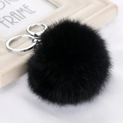 8cm niedlichen flauschigen echten Kaninchen fell Ball Pompon Schlüssel anhänger Ring Pelz Frauen