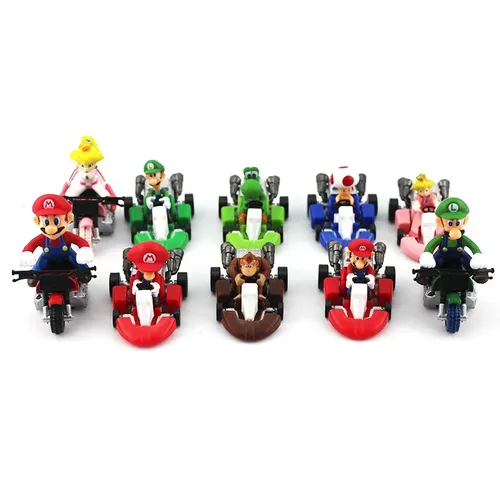 10 stücke/8 stücke Super Mario Figur Spielzeug Pull-Back Auto Yoshi Luigi Wario Esel Kong Puppe