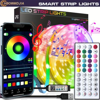 Hbowmdjia Led Lights For Bedroom, 16ft-100ft Smart App Control Music Sync Color Changing Strip Lights With Remote And Timing, For Room Home Party Decoration For Hotel