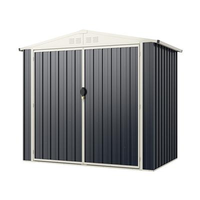 Costway 7 x 4 Feet Metal Outdoor Storage Shed with Lockable Door-Gray